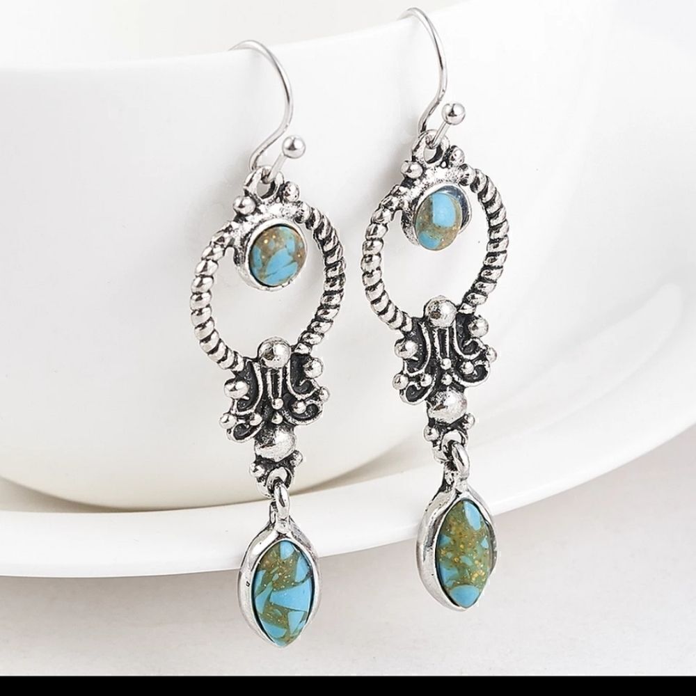 FAUX Turquoise French Hook Dangle Earrings